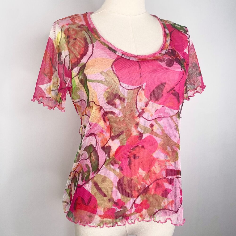 Pink Floral Mesh Shirt - Peruggi Italian Designer Vintage